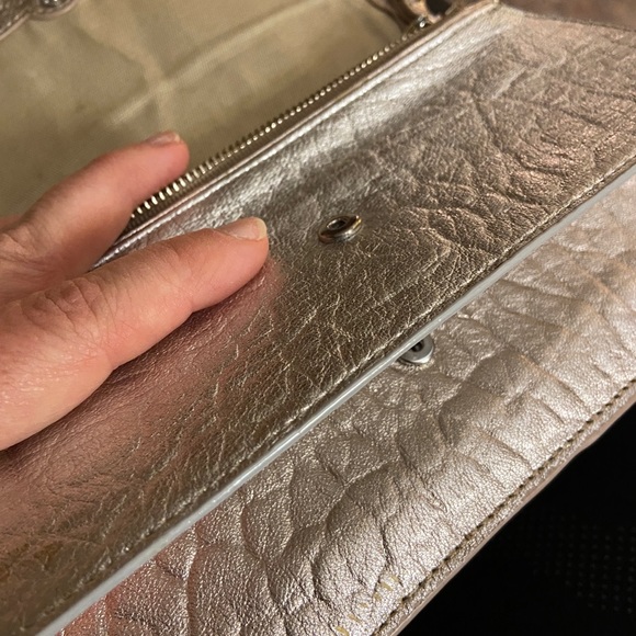 Stuart Weitzman Metallic Rose Gold Silver Chain purse wallet clutch - Picture 11 of 14